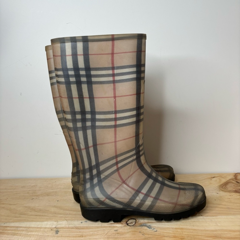 Burberry Plaid Winter Rain Boots - Beige and Black